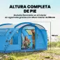 Tienda de Campaña Familiar Tipo Túnel para 5 Personas con 3 Habitaciones Puerta 4 Ventanas Impermeable Fácil Montaje