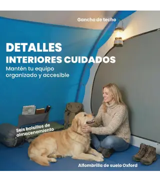 Tienda de Campaña Familiar Tipo Túnel para 4 Personas con 3 Habitaciones Puerta 4 Ventanas Impermeable Fácil Montaje