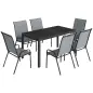 Conjunto de Mesa y Sillas Jardín con Mesa Metálica con Agujero y 6 Sillas Apilables Transpirables para Terraza Gris