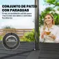 Conjunto de Mesa y Sillas Jardín con Mesa Metálica con Agujero y 6 Sillas Apilables Transpirables para Terraza Gris