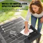 Conjunto de Mesa y Sillas Jardín con Mesa Metálica con Agujero y 6 Sillas Apilables Transpirables para Terraza Gris