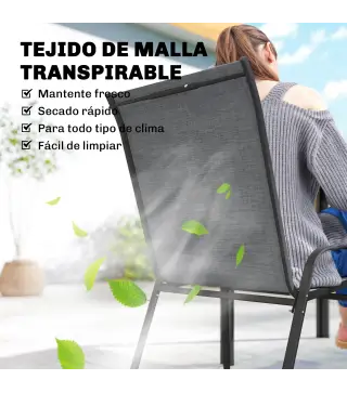 Conjunto de Mesa y Sillas Jardín con Mesa Metálica con Agujero y 6 Sillas Apilables Transpirables para Terraza Gris