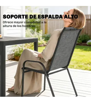 Conjunto de Mesa y Sillas Jardín con Mesa Metálica con Agujero y 6 Sillas Apilables Transpirables para Terraza Gris