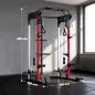 Jaula de Potencia Rack para Sentadillas con Sistema Polea Ajustable Barra Dominadas y Estación de Fondos