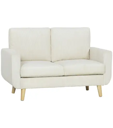 Sofá de 2 Plazas de Pana 134 cm con Patas de Madera Respaldo Grueso Sofá Moderno para Salón Dormitorio Crema