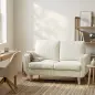 Sofá de 2 Plazas de Pana 134 cm con Patas de Madera Respaldo Grueso Sofá Moderno para Salón Dormitorio Crema