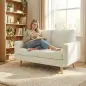 Sofá de 2 Plazas de Pana 134 cm con Patas de Madera Respaldo Grueso Sofá Moderno para Salón Dormitorio Crema
