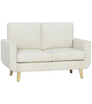 Sofá de 2 Plazas de Pana 134 cm con Patas de Madera Respaldo Grueso Sofá Moderno para Salón Dormitorio Crema