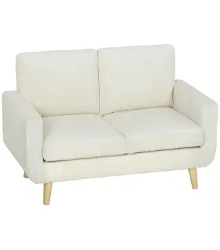 Sofá de 2 Plazas de Pana 134 cm con Patas de Madera Respaldo Grueso Sofá Moderno para Salón Dormitorio Crema