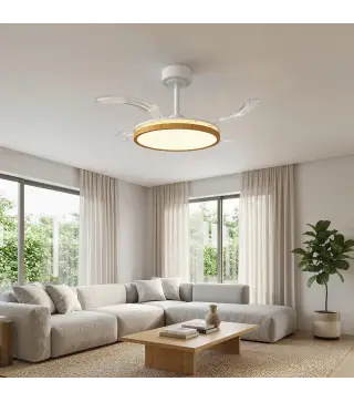 Ventilador de Techo con Luz LED 80 W Motor DC Reversible Mando a Distancia 6 Velocidades Temporizador Ø95 cm Natural