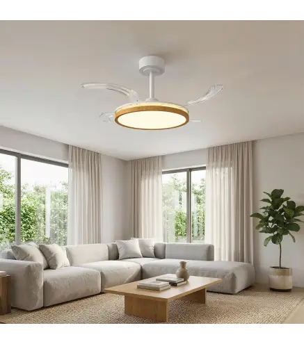 Ventilador de Techo con Luz LED 80 W Motor DC Reversible Mando a Distancia 6 Velocidades Temporizador Ø95 cm Natural