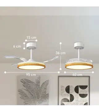 Ventilador de Techo con Luz LED 80 W Motor DC Reversible Mando a Distancia 6 Velocidades Temporizador Ø95 cm Natural