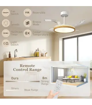 Ventilador de Techo con Luz LED 80 W Motor DC Reversible Mando a Distancia 6 Velocidades Temporizador Ø95 cm Natural