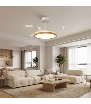 Ventilador de Techo con Luz LED 80 W Motor DC Reversible Mando a Distancia 6 Velocidades Temporizador Ø95 cm Natural