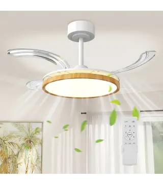 Ventilador de Techo con Luz LED 80 W Motor DC Reversible Mando a Distancia 6 Velocidades Temporizador Ø95 cm Natural