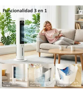 Climatizador Evaporativo 3 en 1 con Depósito de 3 L Oscilación 48° 3 Velocidades 3 Modos Temporizador 12h Blanco