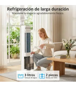 Climatizador Evaporativo 3 en 1 con Depósito de 3 L Oscilación 48° 3 Velocidades 3 Modos Temporizador 12h Blanco