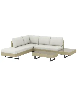 Conjunto de Jardín Exterior de Ratán de 3 Piezas con Sofá Modular de 3 y 2 Plazas Mesa Lateral Mesa de Centro Cojines