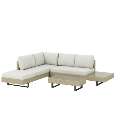 Conjunto de Jardín Exterior de Ratán de 3 Piezas con Sofá Modular de 3 y 2 Plazas Mesa Lateral Mesa de Centro Cojines