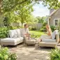 Conjunto de Jardín Exterior de Ratán de 3 Piezas con Sofá Modular de 3 y 2 Plazas Mesa Lateral Mesa de Centro Cojines