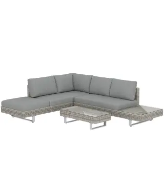 Conjunto de Jardín Exterior de Ratán de 3 Piezas con Sofá Modular de 3 y 2 Plazas Mesa Lateral Mesa de Centro Cojines