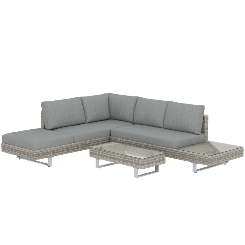 Conjunto de Jardín Exterior de Ratán de 3 Piezas con Sofá Modular de 3 y 2 Plazas Mesa Lateral Mesa de Centro Cojines