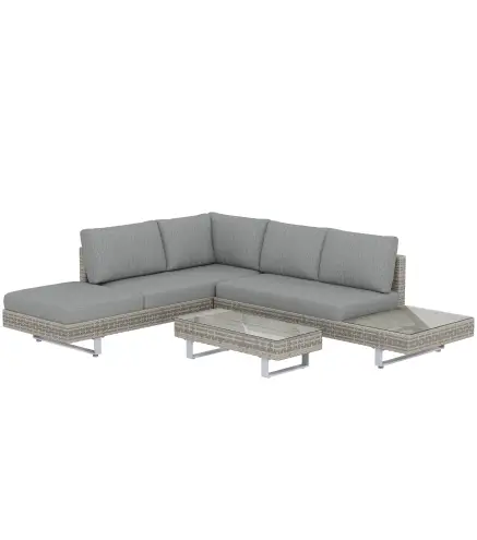 Conjunto de Jardín Exterior de Ratán de 3 Piezas con Sofá Modular de 3 y 2 Plazas Mesa Lateral Mesa de Centro Cojines