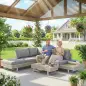 Conjunto de Jardín Exterior de Ratán de 3 Piezas con Sofá Modular de 3 y 2 Plazas Mesa Lateral Mesa de Centro Cojines