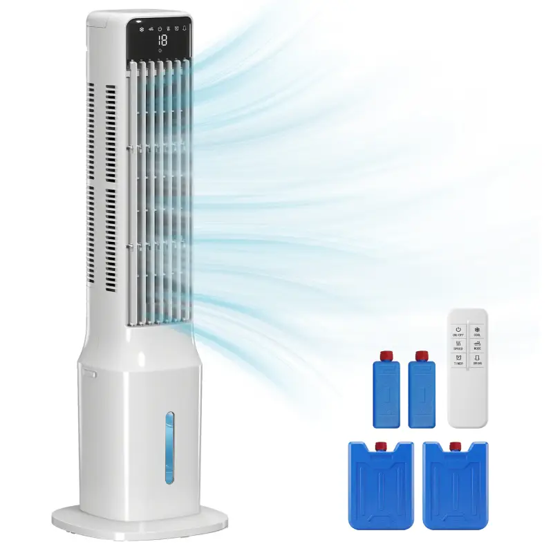 Climatizador Evaporativo de Torre 3 en 1 con Depósito de 9 L Oscilación 48° 3 Velocidades 3 Modos Temporizador Blanco