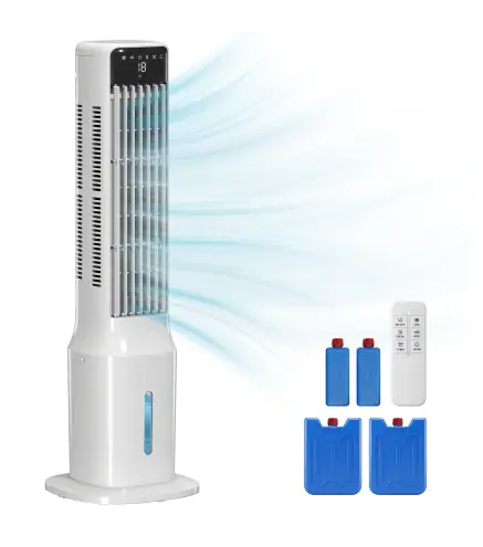 Climatizador Evaporativo de Torre 3 en 1 con Depósito de 9 L Oscilación 48° 3 Velocidades 3 Modos Temporizador Blanco