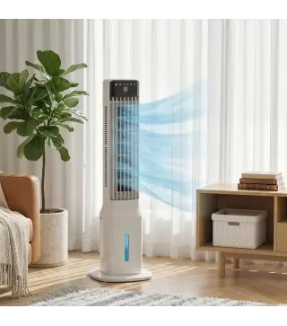 Climatizador Evaporativo de Torre 3 en 1 con Depósito de 9 L Oscilación 48° 3 Velocidades 3 Modos Temporizador Blanco
