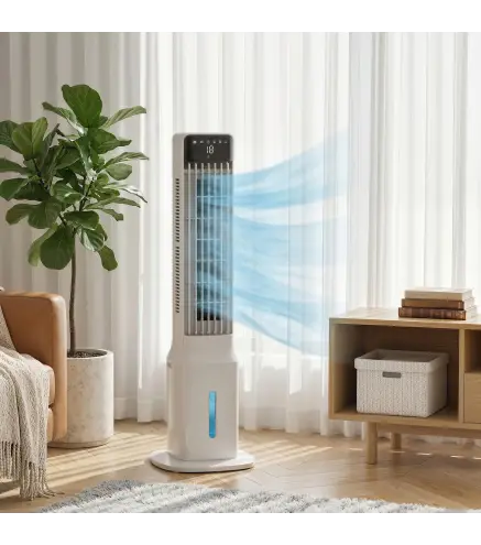 Climatizador Evaporativo de Torre 3 en 1 con Depósito de 9 L Oscilación 48° 3 Velocidades 3 Modos Temporizador Blanco