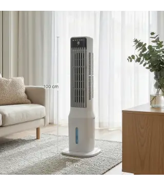 Climatizador Evaporativo de Torre 3 en 1 con Depósito de 9 L Oscilación 48° 3 Velocidades 3 Modos Temporizador Blanco