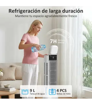 Climatizador Evaporativo de Torre 3 en 1 con Depósito de 9 L Oscilación 48° 3 Velocidades 3 Modos Temporizador Blanco