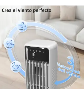 Climatizador Evaporativo de Torre 3 en 1 con Depósito de 9 L Oscilación 48° 3 Velocidades 3 Modos Temporizador Blanco