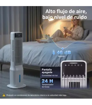 Climatizador Evaporativo de Torre 3 en 1 con Depósito de 9 L Oscilación 48° 3 Velocidades 3 Modos Temporizador Blanco