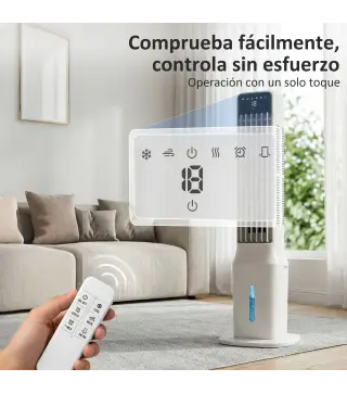 Climatizador Evaporativo de Torre 3 en 1 con Depósito de 9 L Oscilación 48° 3 Velocidades 3 Modos Temporizador Blanco