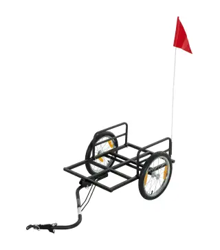 Remolque de Bicicleta para Carga 40 kg Carro de Mano de Acero con Bandera Roja Ruedas de 16 Pulgadas 145x60x42 cm Negro