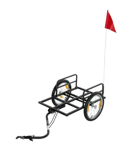 Remolque de Bicicleta para Carga 40 kg Carro de Mano de Acero con Bandera Roja Ruedas de 16 Pulgadas 145x60x42 cm Negro