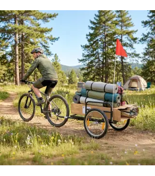 Remolque de Bicicleta para Carga 40 kg Carro de Mano de Acero con Bandera Roja Ruedas de 16 Pulgadas 145x60x42 cm Negro