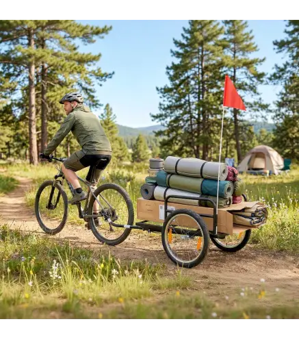 Remolque de Bicicleta para Carga 40 kg Carro de Mano de Acero con Bandera Roja Ruedas de 16 Pulgadas 145x60x42 cm Negro