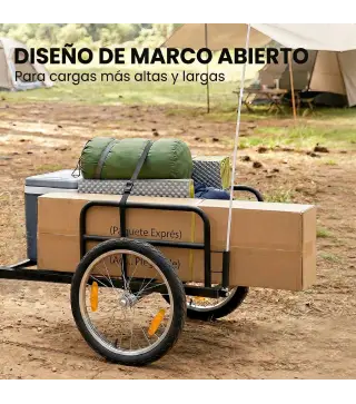 Remolque de Bicicleta para Carga 40 kg Carro de Mano de Acero con Bandera Roja Ruedas de 16 Pulgadas 145x60x42 cm Negro