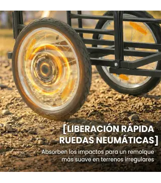 Remolque de Bicicleta para Carga 40 kg Carro de Mano de Acero con Bandera Roja Ruedas de 16 Pulgadas 145x60x42 cm Negro