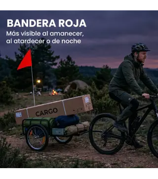 Remolque de Bicicleta para Carga 40 kg Carro de Mano de Acero con Bandera Roja Ruedas de 16 Pulgadas 145x60x42 cm Negro