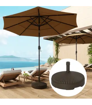 Base para Sombrilla de Jardín Rellenable 28 kg Rellenada con Arena y 23 L Rellenada con Agua Ø55x30 cm Marrón