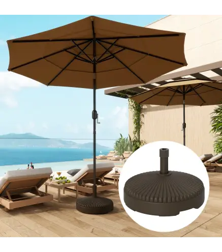 Base para Sombrilla de Jardín Rellenable 28 kg Rellenada con Arena y 23 L Rellenada con Agua Ø55x30 cm Marrón