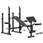 Banco de Pesas con Soportes para Barra y Respaldo Ajustable para Entrenamiento Completos de Cuerpo Negro