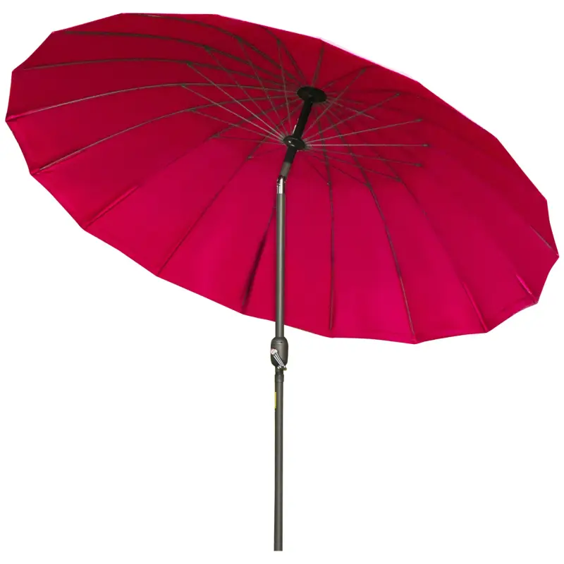 Sombrilla de Jardín Ø250x240 cm con Manivela Parasol con Ángulo Inclinable con 18 Varillas para Exterior Rojo Burdeos