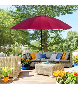 Sombrilla de Jardín Ø250x240 cm con Manivela Parasol con Ángulo Inclinable con 18 Varillas para Exterior Rojo Burdeos