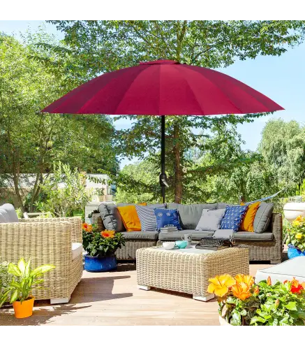Sombrilla de Jardín Ø250x240 cm con Manivela Parasol con Ángulo Inclinable con 18 Varillas para Exterior Rojo Burdeos